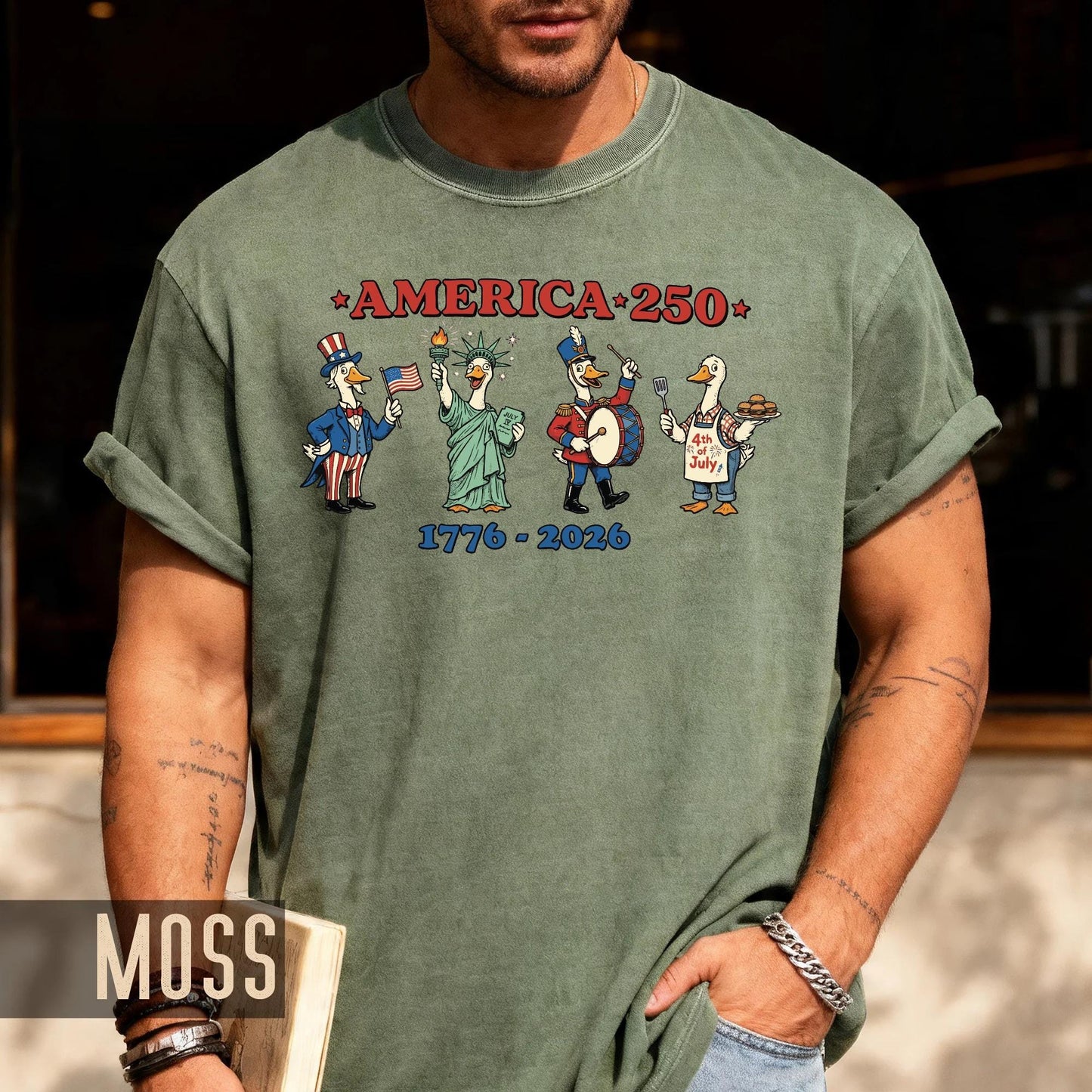 Funny America 250 Patriotic Ducks Cartoon Shirt, Cute 1776 2026 Semiquincentennial 4th of July Tee