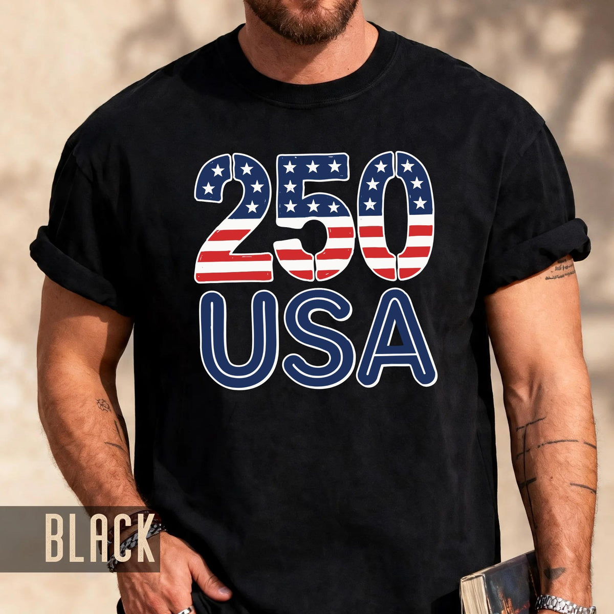 Patriotic USA 250 Years American Flag Shirt, Semiquincentennial Stars and Stripes 4th of July United States Tee