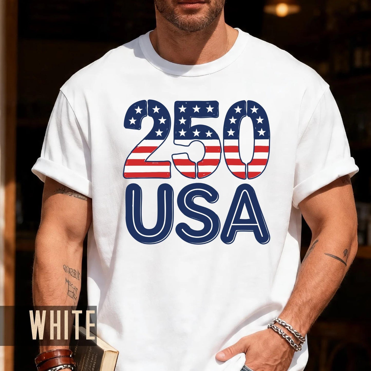 Patriotic USA 250 Years American Flag Shirt, Semiquincentennial Stars and Stripes 4th of July United States Tee