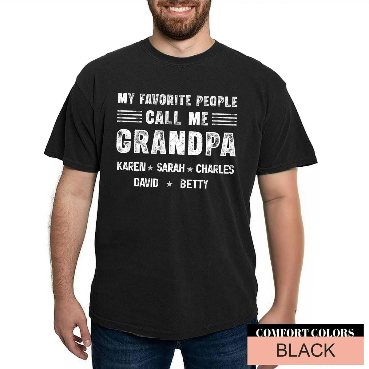 Personalized My Favorite People Call Me Grandpa Shirt, Custom Grandkids Names Tee for Grandfather Fathers Day