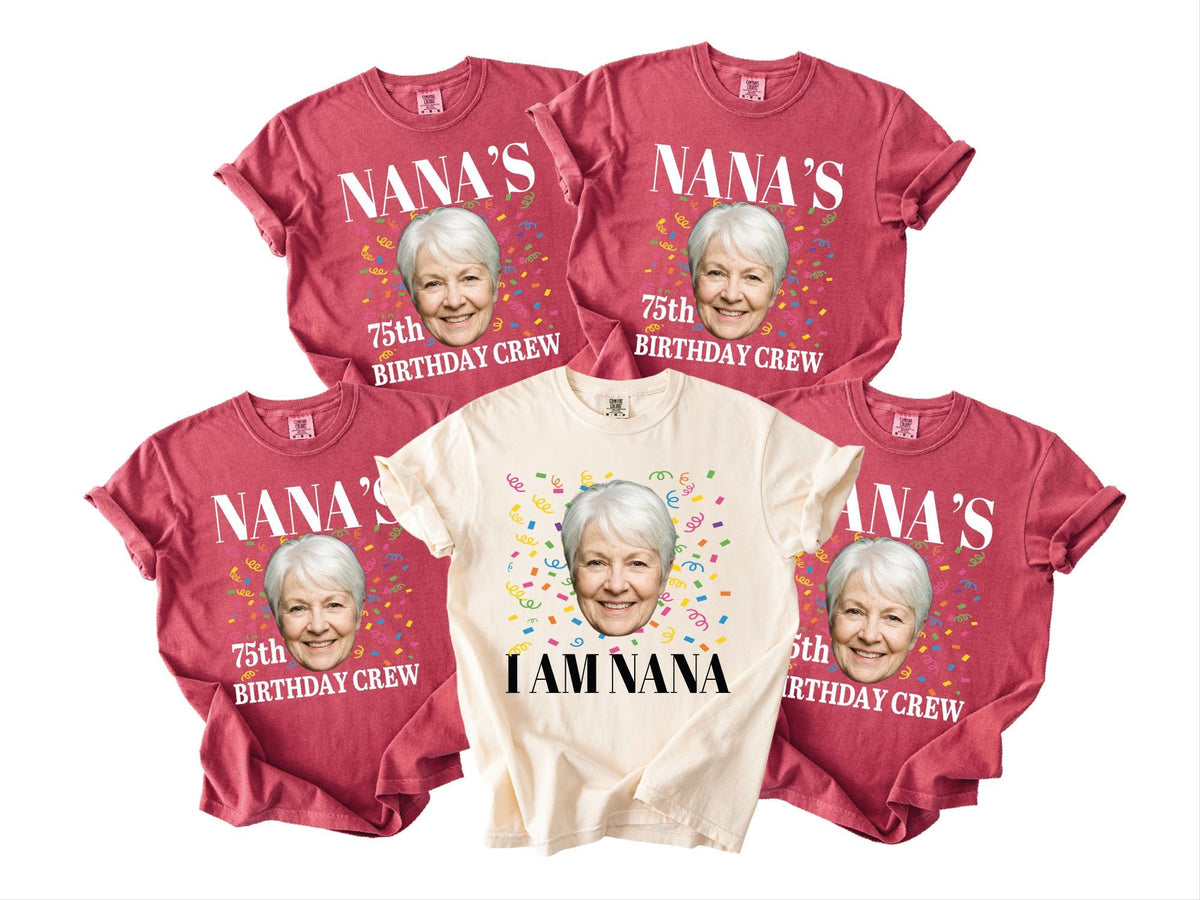Grandmother Custom Year 75th Birthday Crew Shirt - Photo Matching Grandma Celebration Outfit