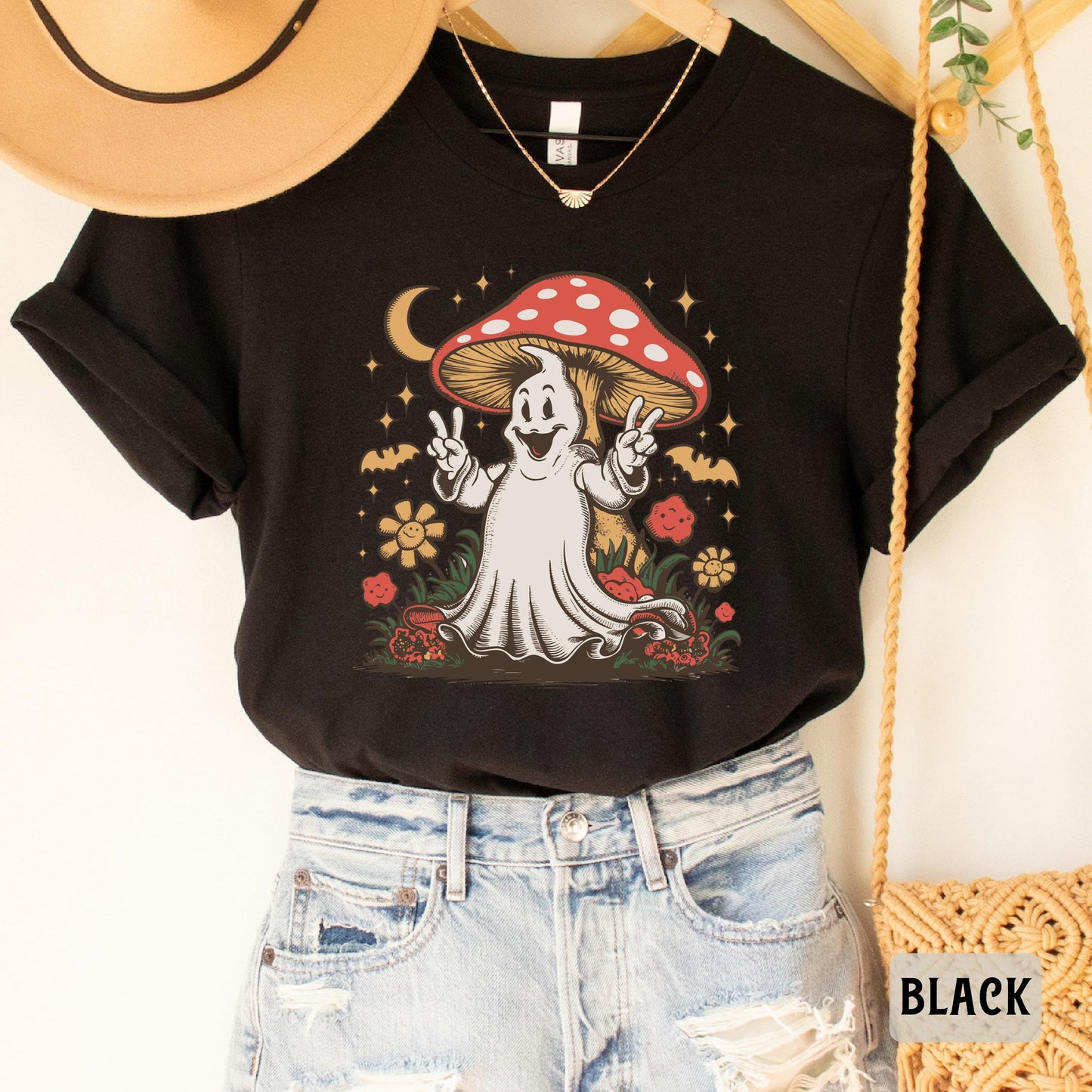 Magic Mushroom Shirt Women Halloween Shirt Ghost Mushroom ShirtFunny Fall Shirt Spooky Season Shirt