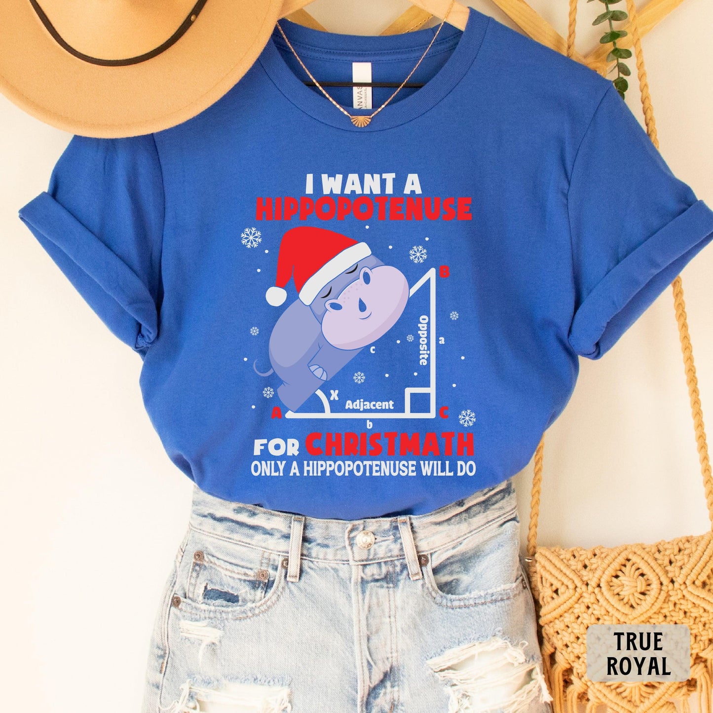 Funny Geometry Shirt I Want A Hippopotenuse For Christmas Shirt Hippo Santa Hat Shirt Christmas Math Teacher Gift