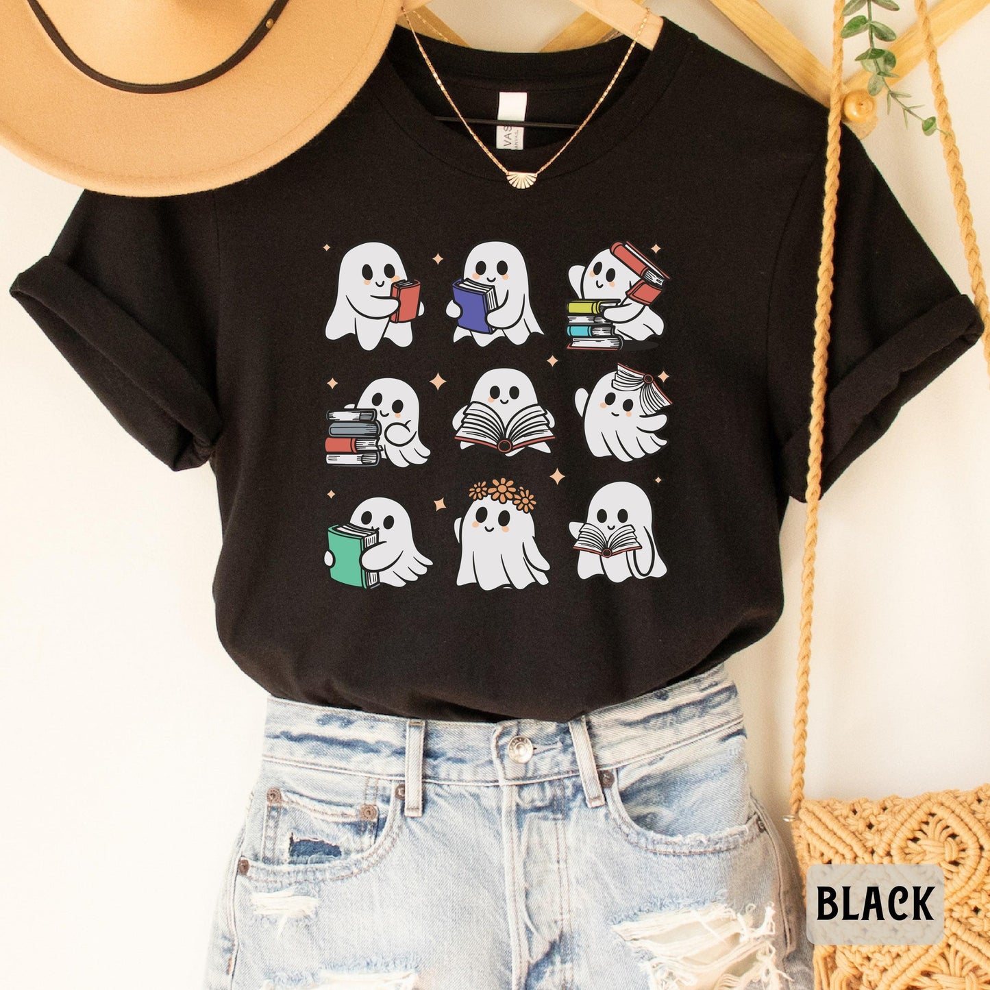 Teacher Ghost Halloween Shirt Librarian Halloween Shirt Cute Book Nerd Gift Halloween School Shirt