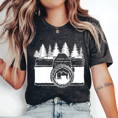 Nature Photography T-Shirt Camping Shirt for Women Vintage Camera Shirt Nature Phographer Gift Photo Lover Shirt