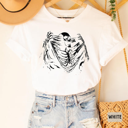 Skeleton Ripping Shirt Rib Cage Shirt Halloween Shirt Spooky Skeleton Shirt Y2k Skull Shirt