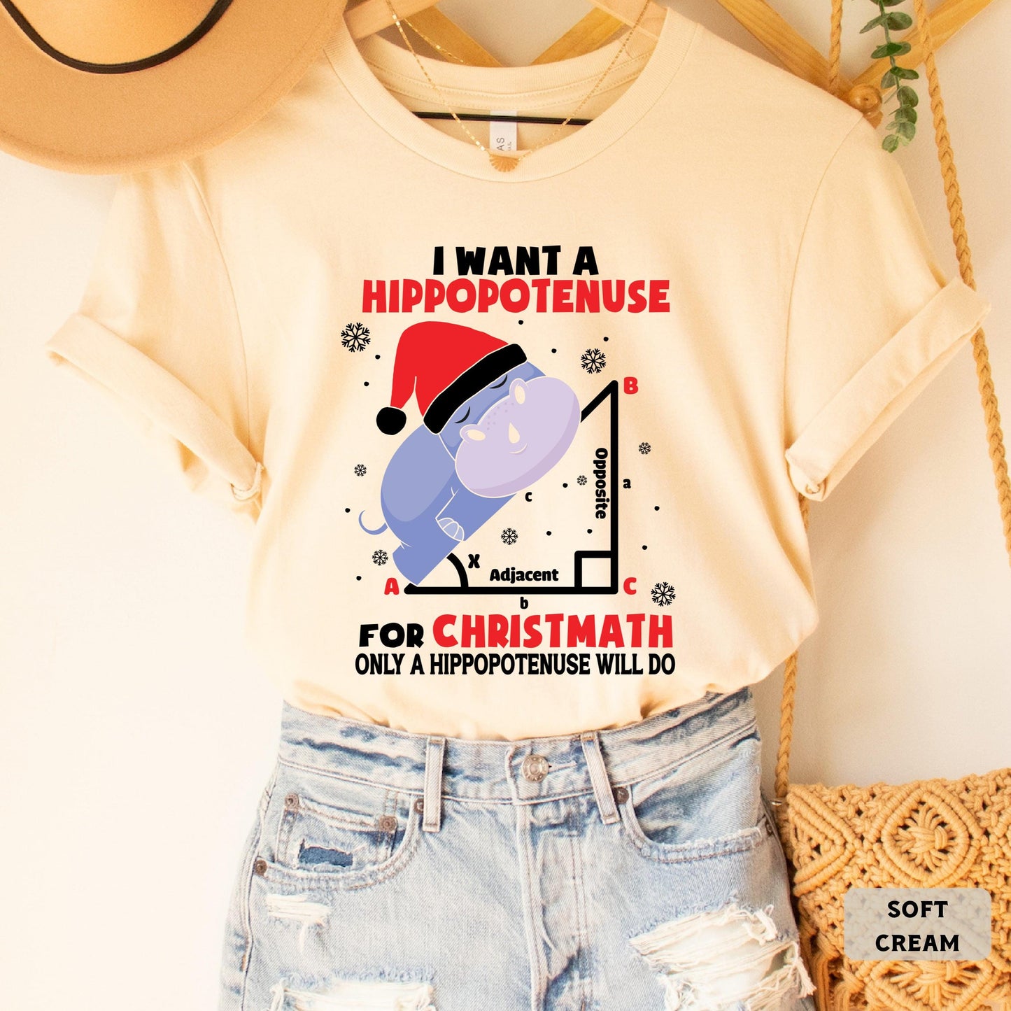 Funny Geometry Shirt I Want A Hippopotenuse For Christmas Shirt Hippo Santa Hat Shirt Christmas Math Teacher Gift