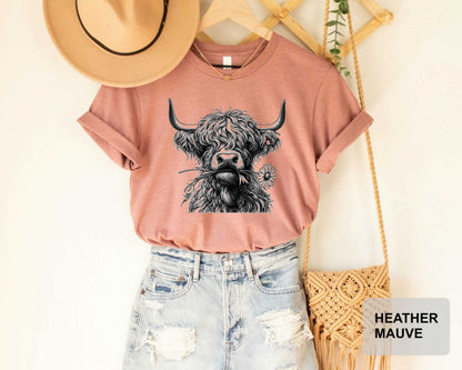 Floral Highland Cow Shirt Heifer Lover Shirt Country Shirt Farm Life Shirt Cowgirl Shirt