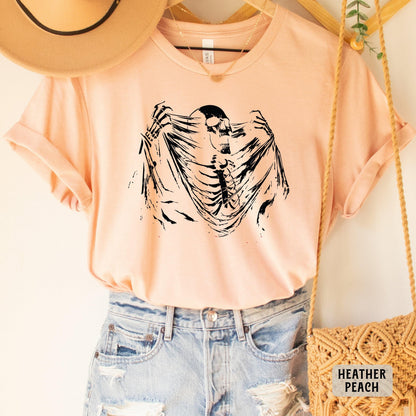 Skeleton Ripping Shirt Rib Cage Shirt Halloween Shirt Spooky Skeleton Shirt Y2k Skull Shirt