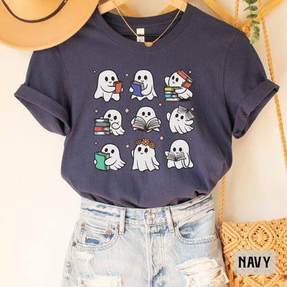 Teacher Ghost Halloween Shirt Librarian Halloween Shirt Cute Book Nerd Gift Halloween School Shirt