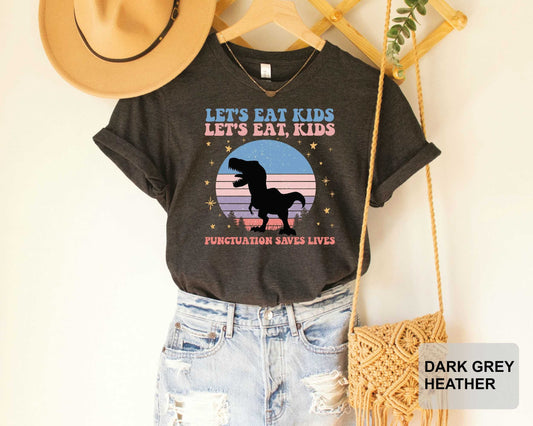 Funny Grammar Shirt Let's Eat Kids Shirt Punctuation Saves Lives Shirt Commas Save Shirt Literature Shirt