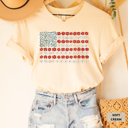 USA Flag Flower Shirt Daisy American Flag Shirt 4th of July Shirt Floral Flag Shirt Independence Day Shirt