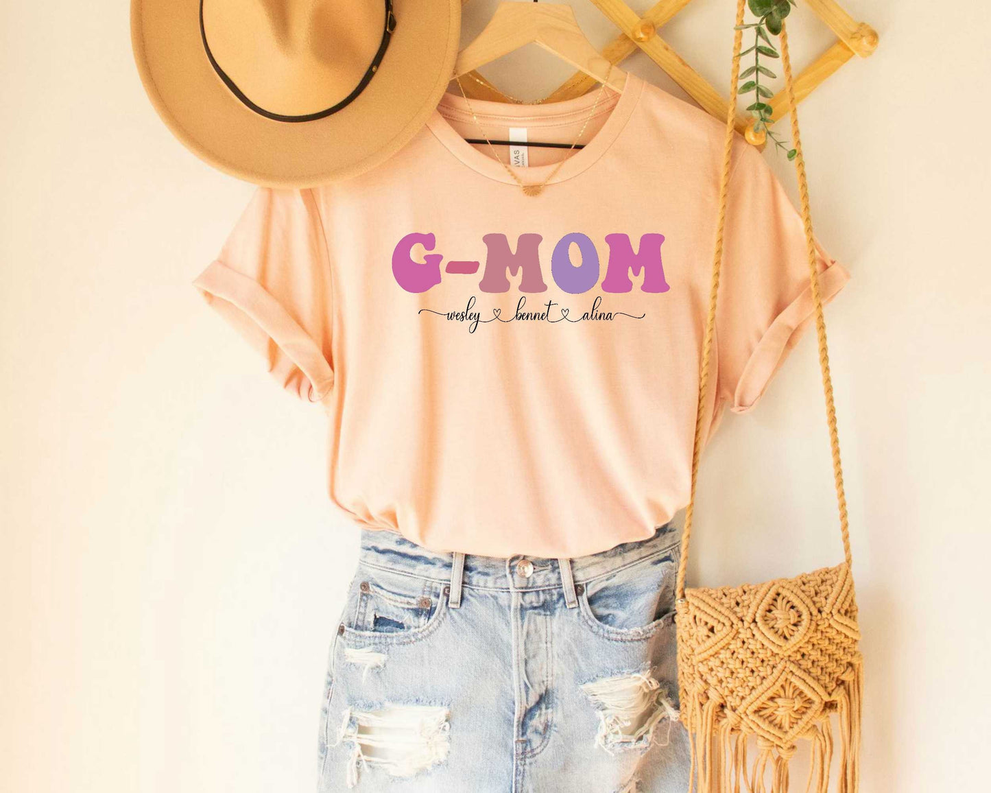 Custom G-Mom with Kids Names Shirt for Grandma