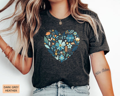 Flower Heart Shirt Women Wildflowers Shirt Gift For Her Christmas Gift for Teacher Floral Heart Shirt Valentine's Day Shirt