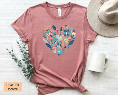 Flower Heart Shirt Women Wildflowers Shirt Gift For Her Christmas Gift for Teacher Floral Heart Shirt Valentine's Day Shirt