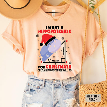 Funny Geometry Shirt I Want A Hippopotenuse For Christmas Shirt Hippo Santa Hat Shirt Christmas Math Teacher Gift