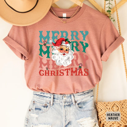 Merry Christmas Shirt Santa Claus Shirt Christmas Family Shirt Women Christmas Gift Retro Holiday Shirt