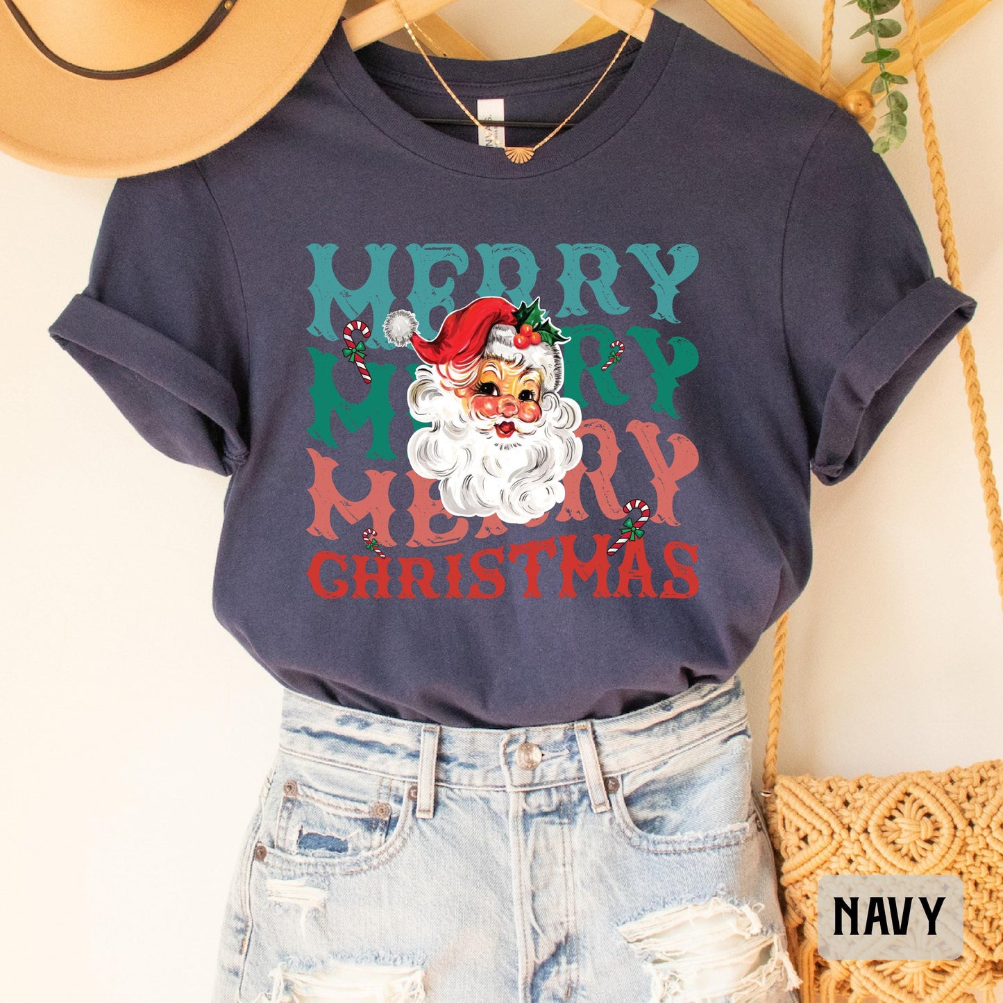 Merry Christmas Shirt Santa Claus Shirt Christmas Family Shirt Women Christmas Gift Retro Holiday Shirt