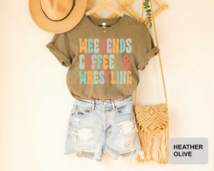Weekends Coffee And Wrestling Shirt Wrestling Mom T-Shirt Coffee Lover Shirt Sports Mother Shirt