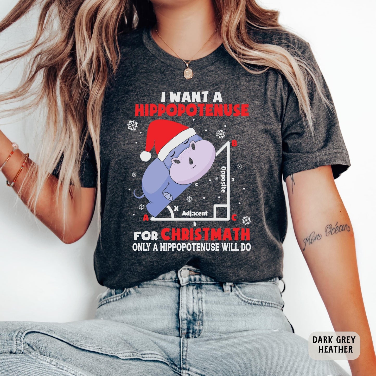 Funny Geometry Shirt I Want A Hippopotenuse For Christmas Shirt Hippo Santa Hat Shirt Christmas Math Teacher Gift