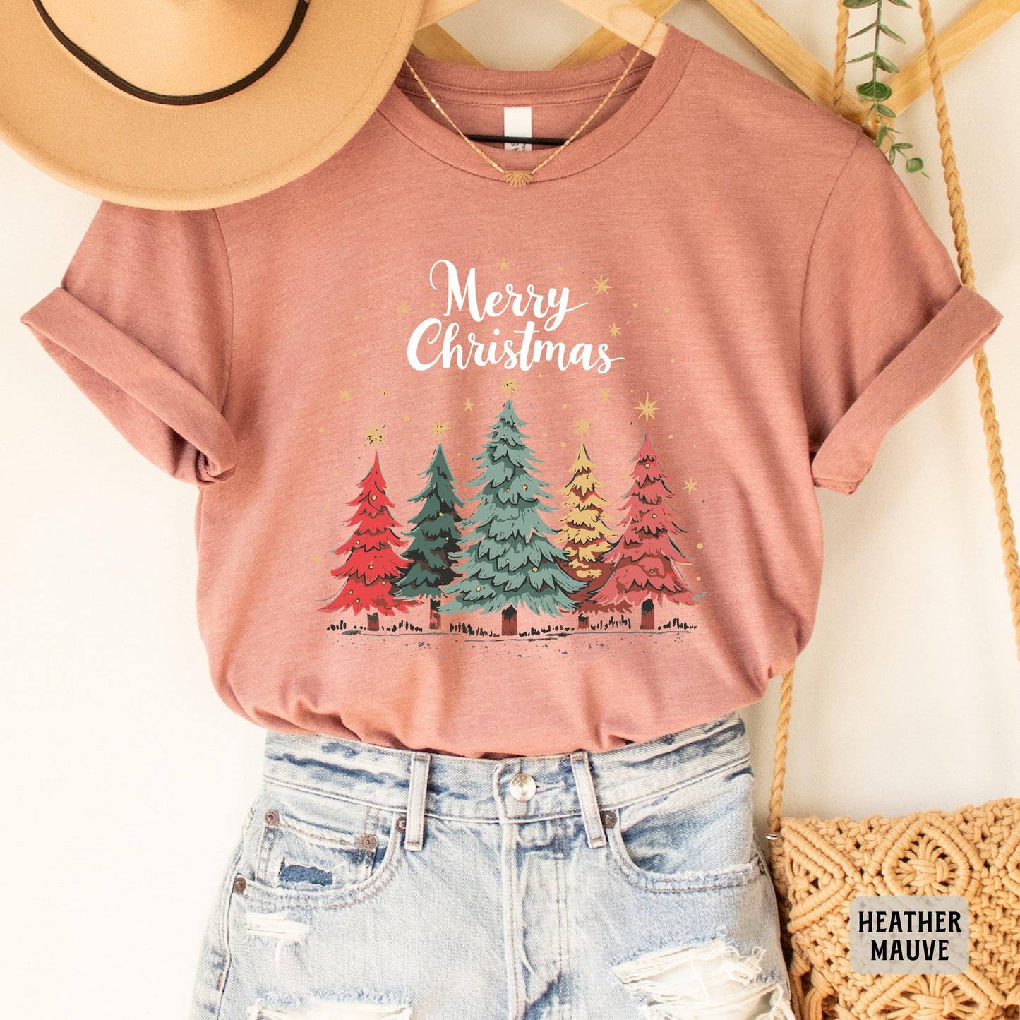 Merry Christmas Trees Shirt Holiday Shirt Christmas Family Shirt Womens Christmas Party Shirt Winter Shirt