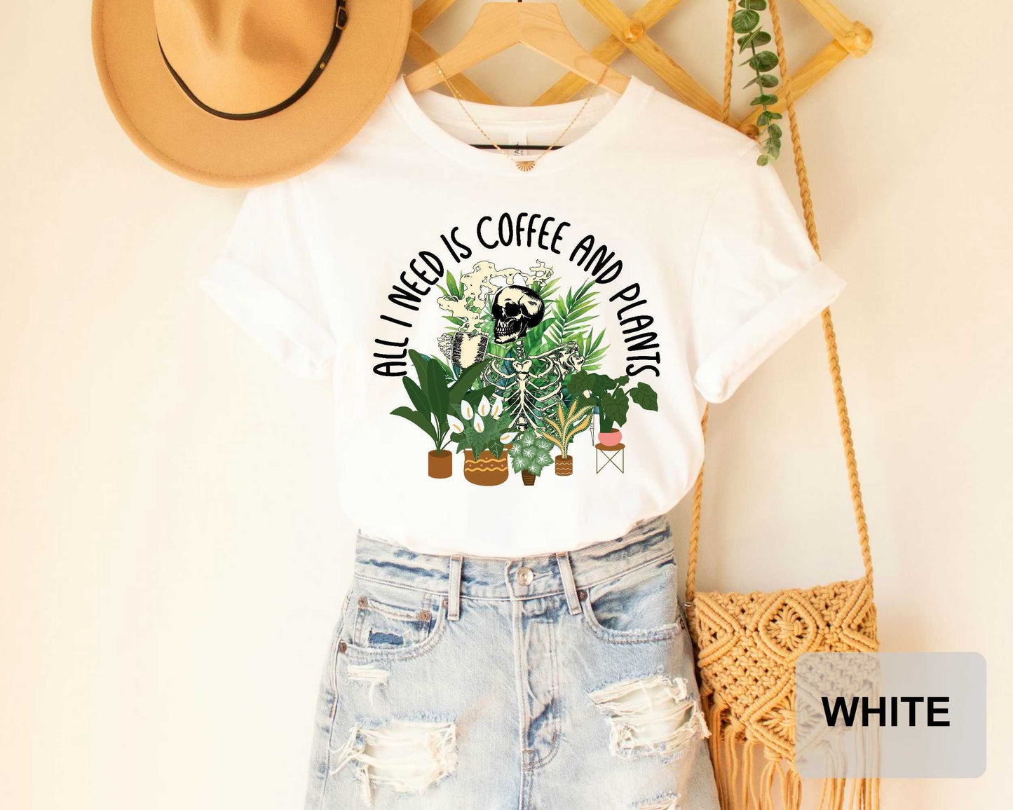 Coffee Addict Plant Lover Shirt All I Need Is Coffee And Plants Shirt Aesthetic Skeleton Shirt Houseplant Shirt