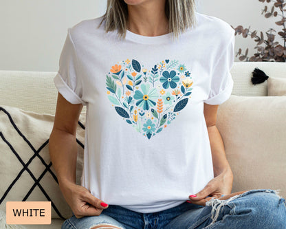 Flower Heart Shirt Women Wildflowers Shirt Gift For Her Christmas Gift for Teacher Floral Heart Shirt Valentine's Day Shirt