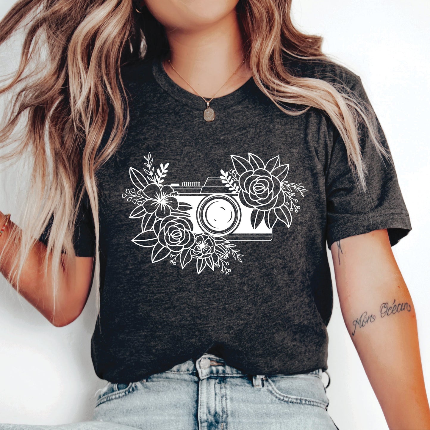 Women Floral Camera Shirt Photograph Lover Shirt Vintage Camera Shirt Photographer Gift Wild Flowers Camera Shirt