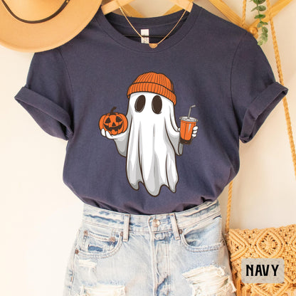 Ghost Drinking Coffee Shirt Coffee Lover Shirt Halloween Party Shirt Fall Coffee Shirt