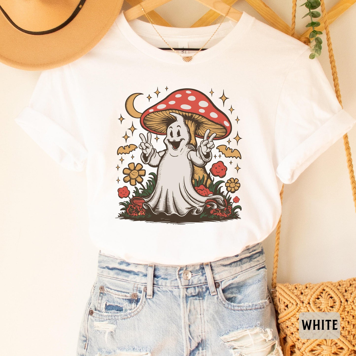 Magic Mushroom Shirt Women Halloween Shirt Ghost Mushroom ShirtFunny Fall Shirt Spooky Season Shirt