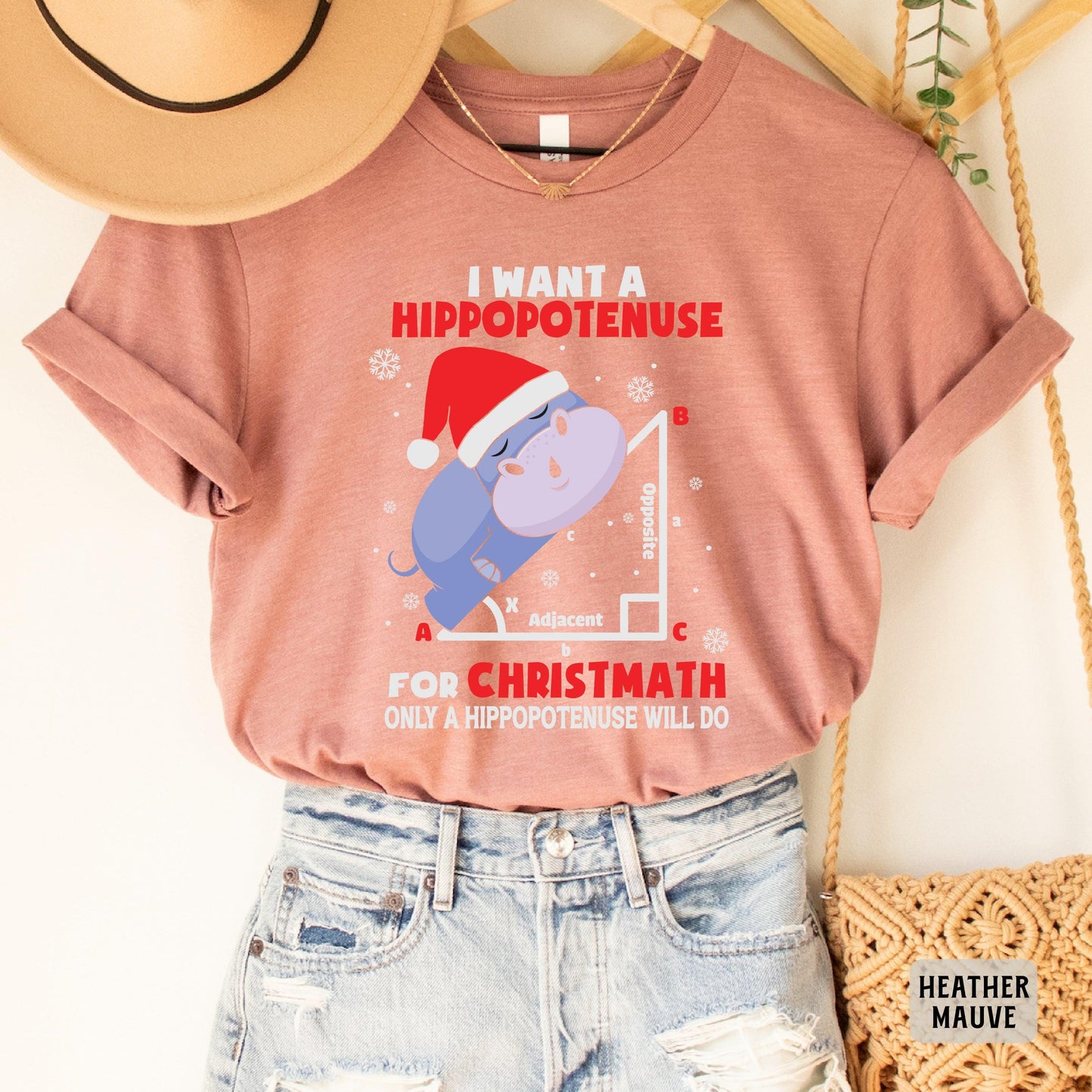 Funny Geometry Shirt I Want A Hippopotenuse For Christmas Shirt Hippo Santa Hat Shirt Christmas Math Teacher Gift