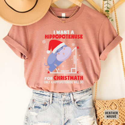 Funny Geometry Shirt I Want A Hippopotenuse For Christmas Shirt Hippo Santa Hat Shirt Christmas Math Teacher Gift