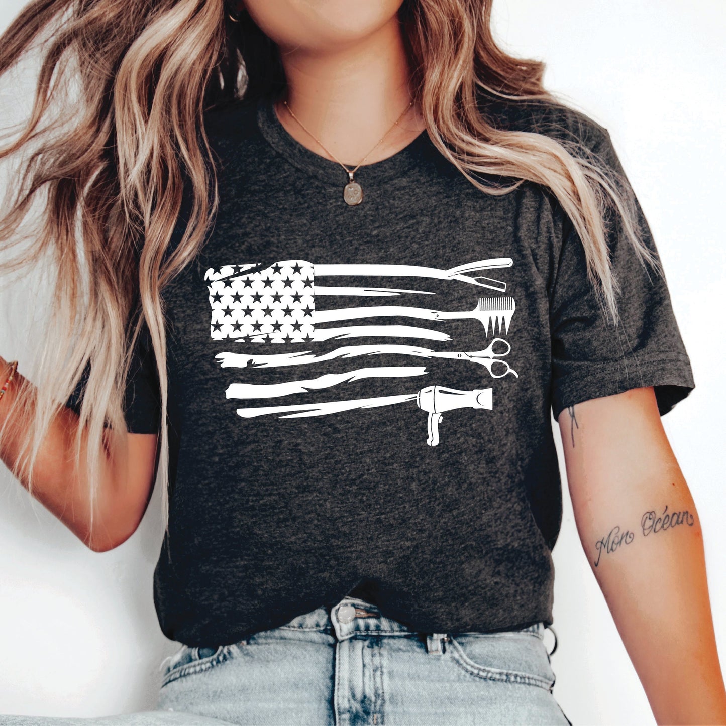 American Flag Hair Stylist Shirt Patriotic Hairdresser Shirt Cosmetologist Gift Independence Day Hairstylist Shirt