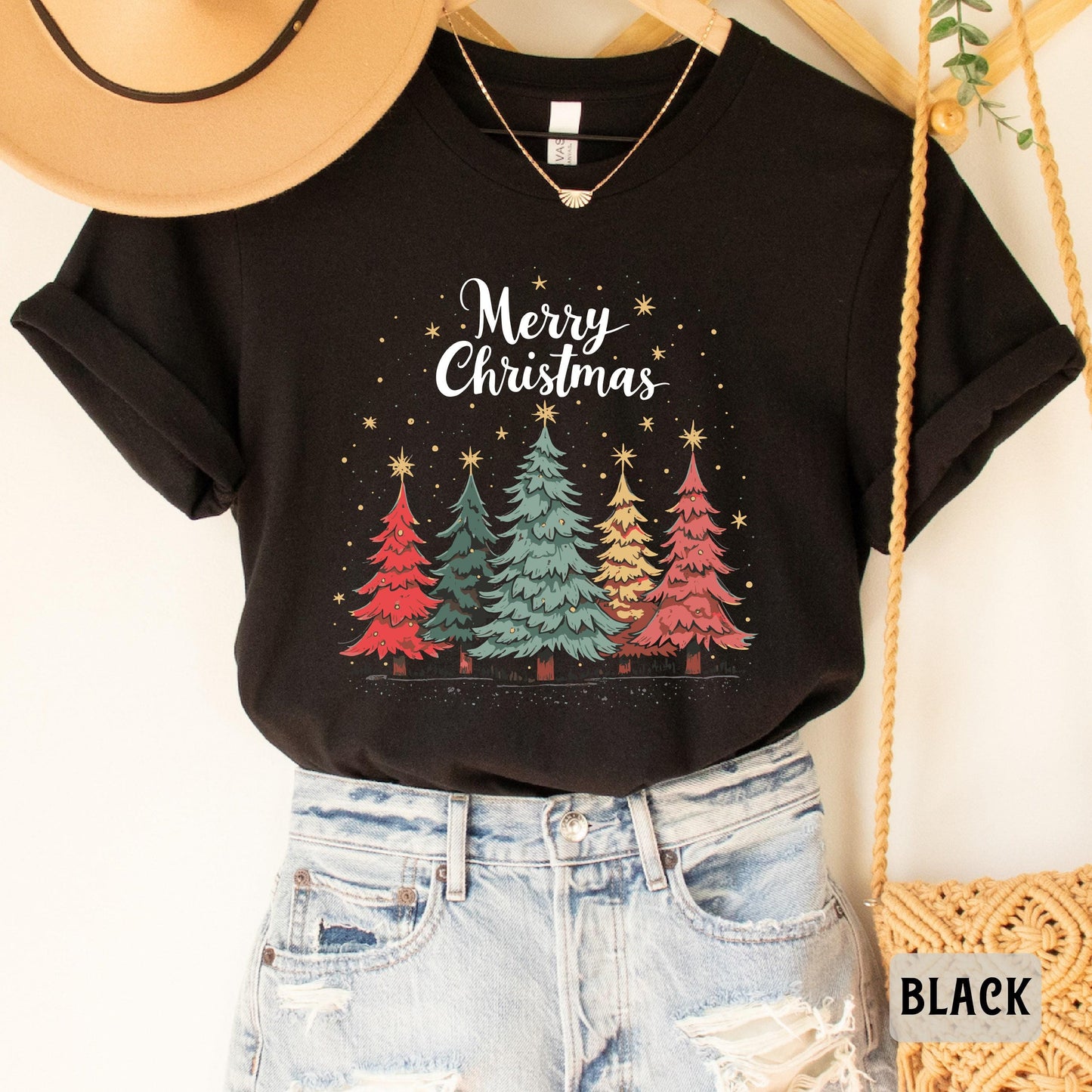 Merry Christmas Trees Shirt Holiday Shirt Christmas Family Shirt Womens Christmas Party Shirt Winter Shirt