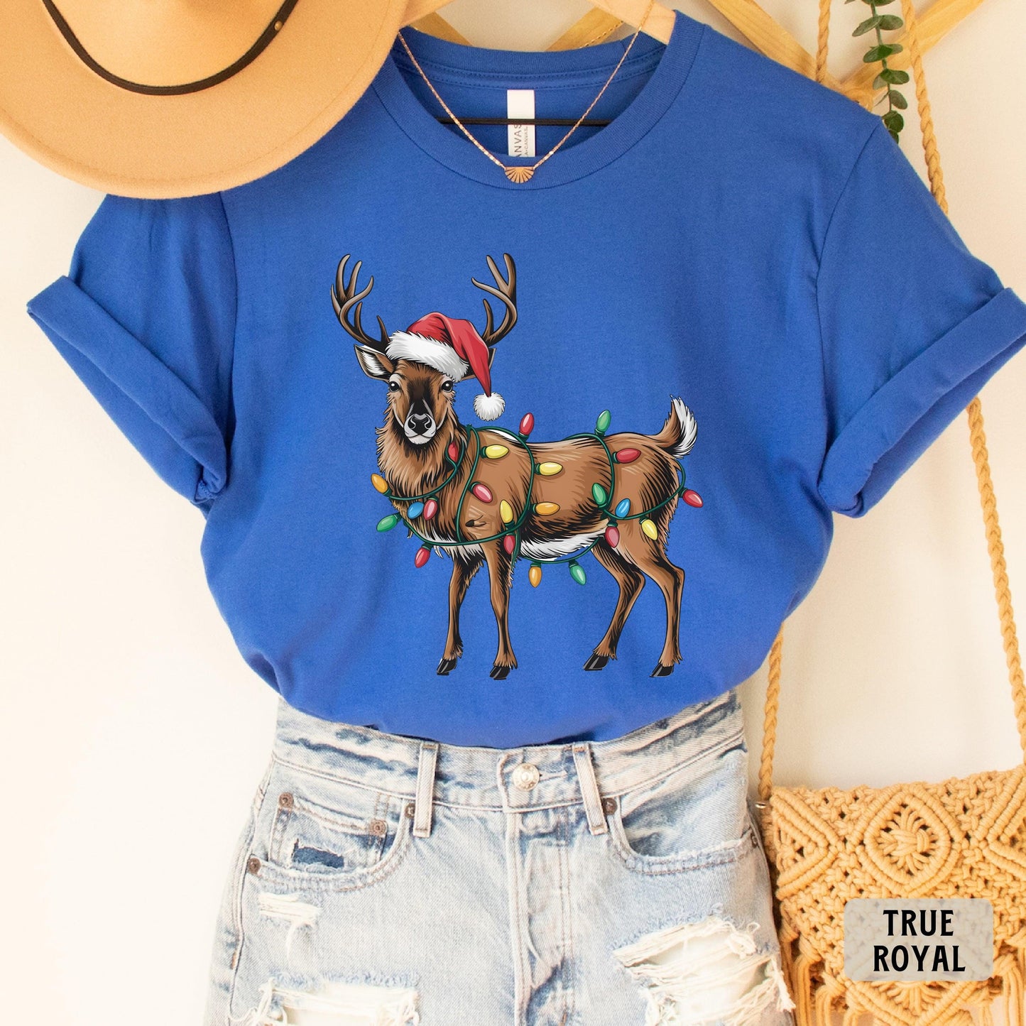 Reindeer Christmas Shirt Merry Xmas Shirt Santa Hat Deer Shirt Christmas Party Gift Vintage Christmas Shirt