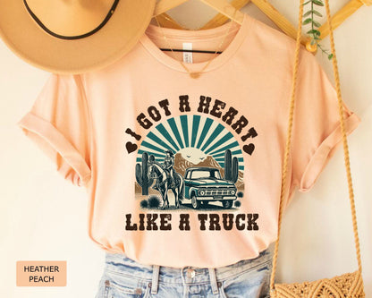 Woman Western Shirt I Got A Heart Like A Truck Shirt Cow Girl Shirt Desert Sunset Shirt