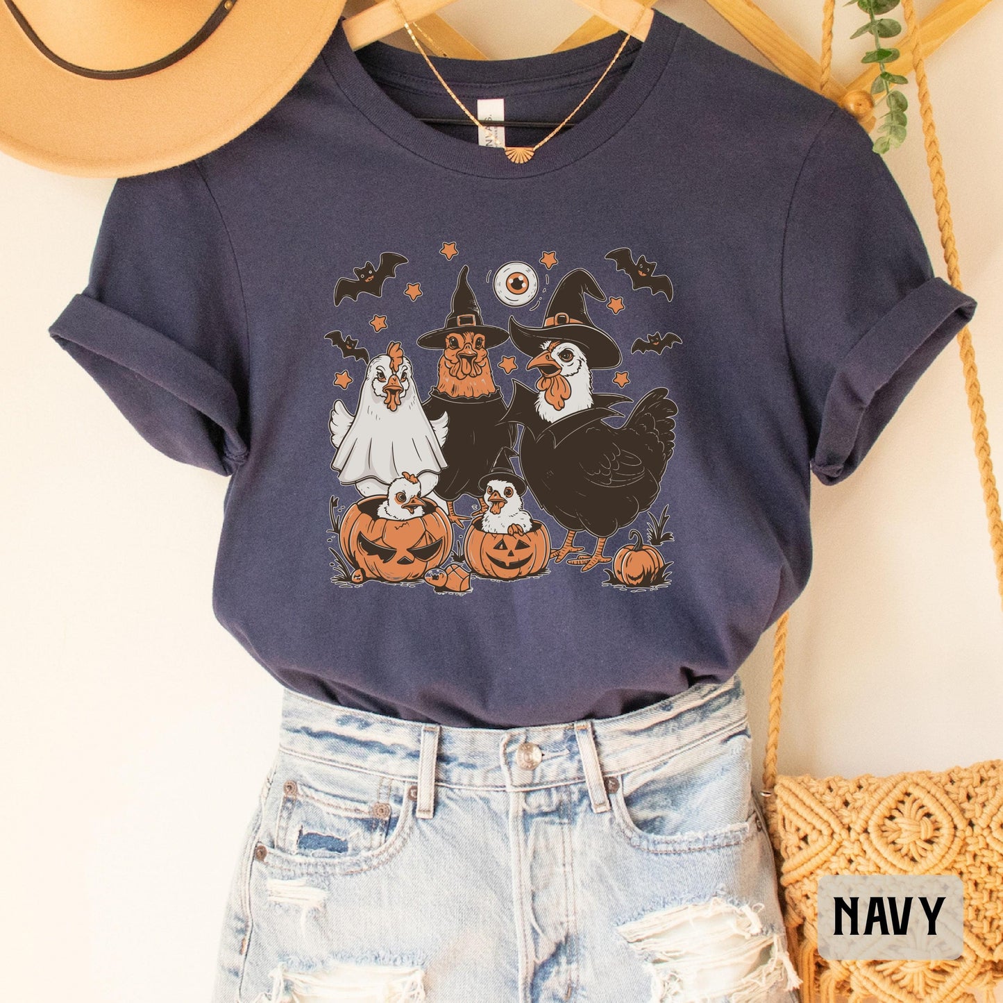 Ghost Chickens Shirt Spooky Chicken Shirt Halloween Shirt for Women Funny Farmer Shirt