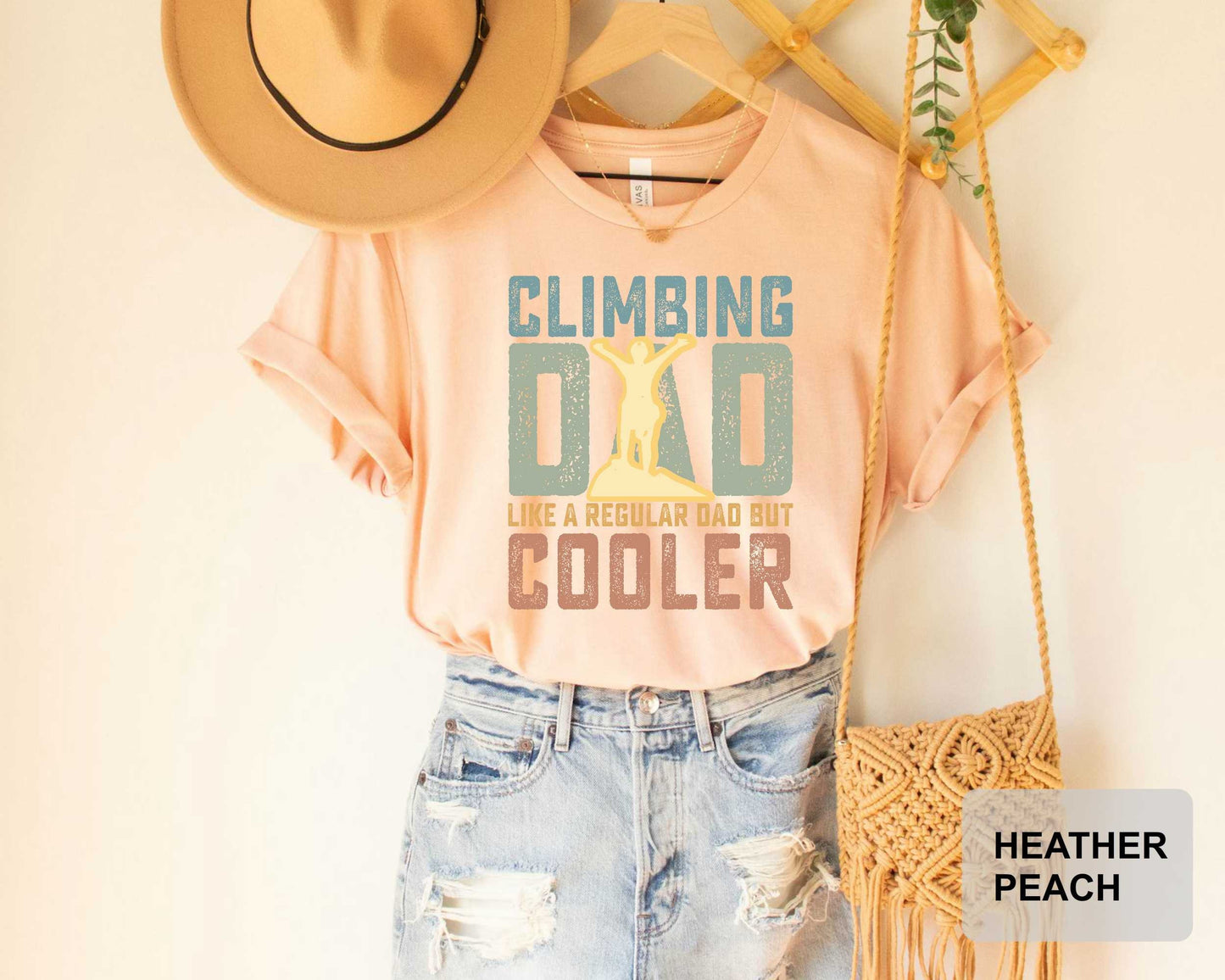 Rock Climbing Dad Shirt Funny Vintage Mountain Climber Father's Day Gift Bouldering Graphic T-shirt for Men