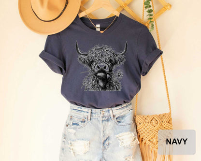 Floral Highland Cow Shirt Heifer Lover Shirt Country Shirt Farm Life Shirt Cowgirl Shirt
