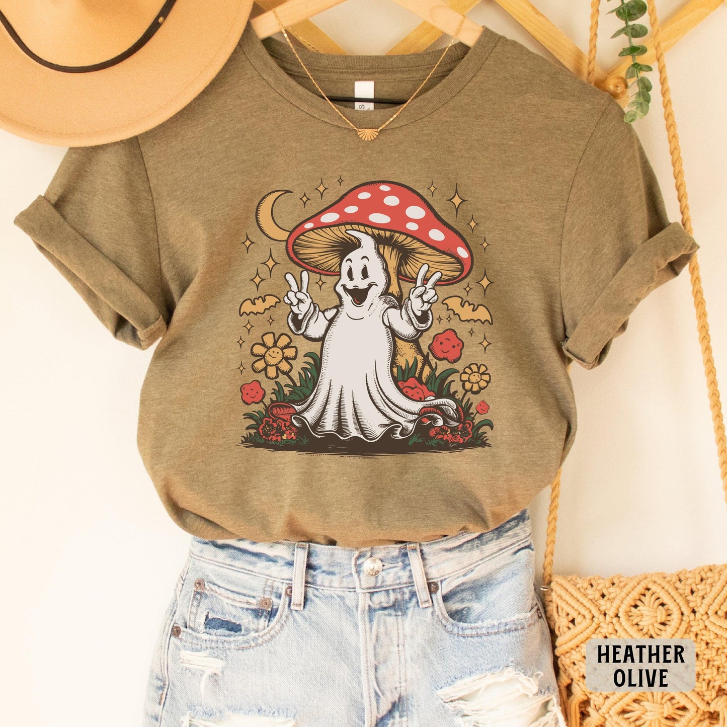 Magic Mushroom Shirt Women Halloween Shirt Ghost Mushroom ShirtFunny Fall Shirt Spooky Season Shirt