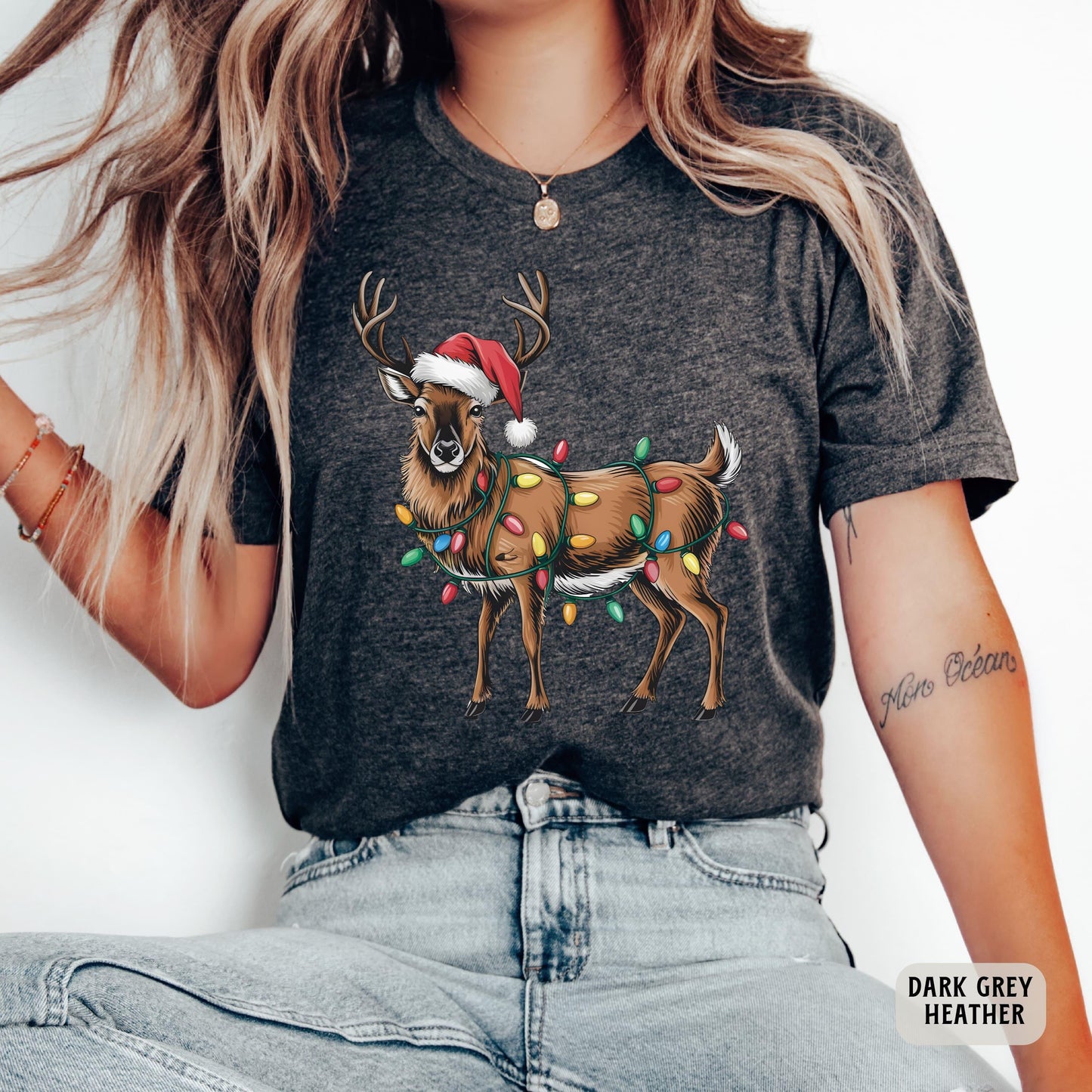 Reindeer Christmas Shirt Merry Xmas Shirt Santa Hat Deer Shirt Christmas Party Gift Vintage Christmas Shirt