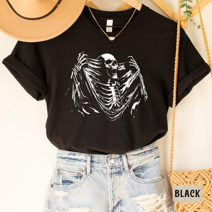 Skeleton Ripping Shirt Rib Cage Shirt Halloween Shirt Spooky Skeleton Shirt Y2k Skull Shirt