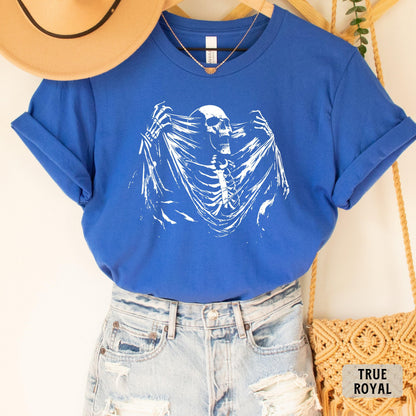 Skeleton Ripping Shirt Rib Cage Shirt Halloween Shirt Spooky Skeleton Shirt Y2k Skull Shirt
