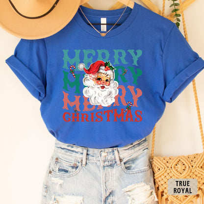 Merry Christmas Shirt Santa Claus Shirt Christmas Family Shirt Women Christmas Gift Retro Holiday Shirt