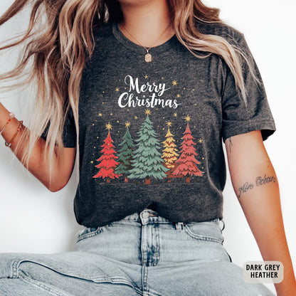 Merry Christmas Trees Shirt Holiday Shirt Christmas Family Shirt Womens Christmas Party Shirt Winter Shirt