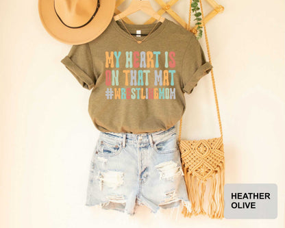 My Heart is On That Mat Shirt Wrestling Shirt Best Mom Sports Shirt Sport Lover Mom Gift Funny Mom Shirt