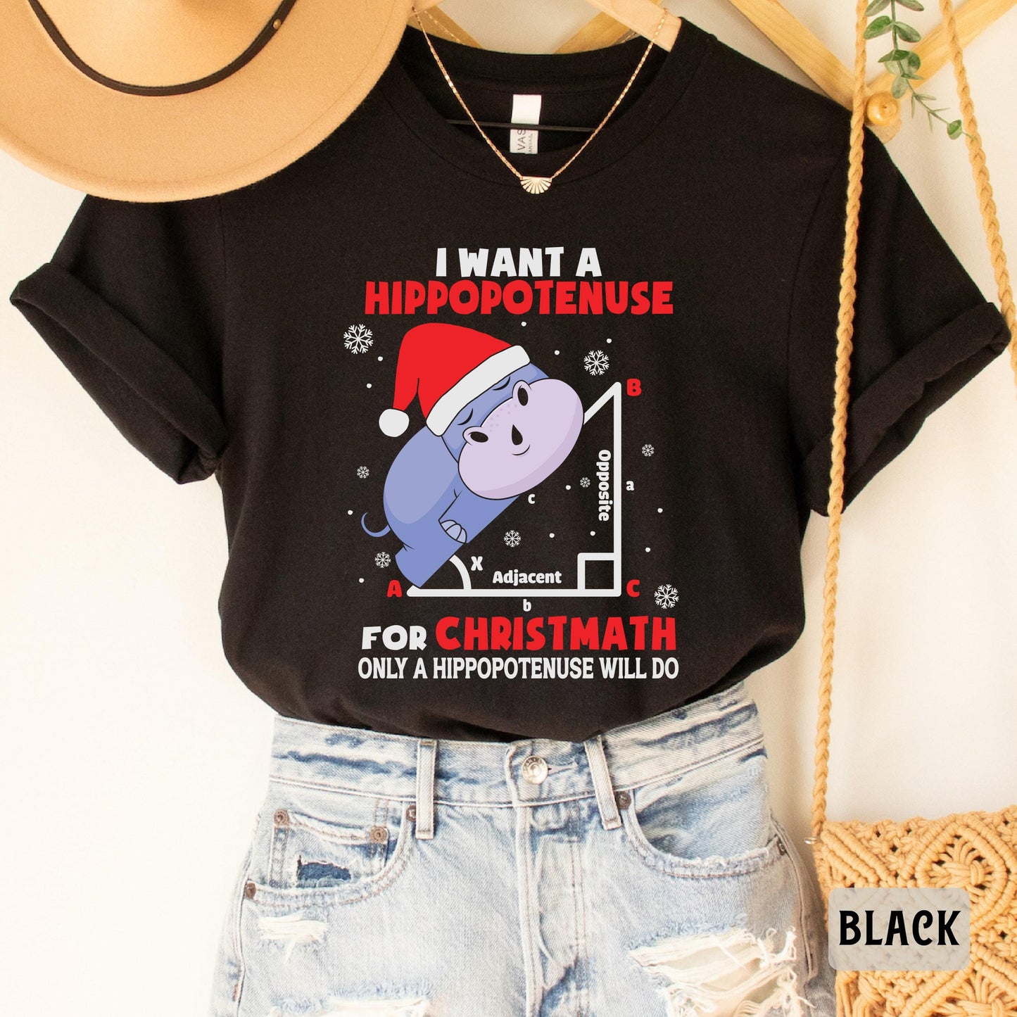 Funny Geometry Shirt I Want A Hippopotenuse For Christmas Shirt Hippo Santa Hat Shirt Christmas Math Teacher Gift