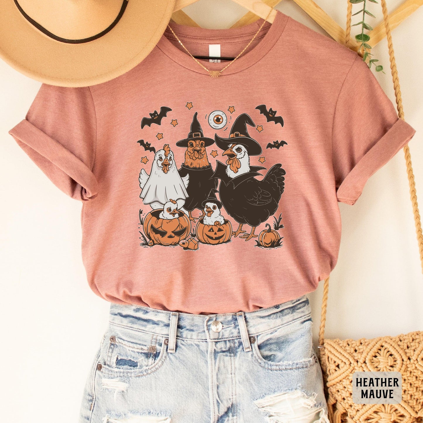 Ghost Chickens Shirt Spooky Chicken Shirt Halloween Shirt for Women Funny Farmer Shirt