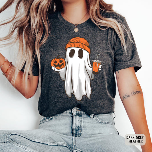 Ghost Drinking Coffee Shirt Coffee Lover Shirt Halloween Party Shirt Fall Coffee Shirt