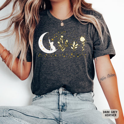 Celestial Cat Shirt Floral Moon Themed Shirt Cat On The Moon Shirt Mystical Shirt Spiritual Moon Shirt